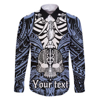 personalised-polynesia-skull-family-matching-off-shoulder-maxi-dress-and-hawaiian-shirt-with-boars-tusk-blue-arty-vibe