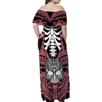 personalised-polynesia-skull-family-matching-off-shoulder-maxi-dress-and-hawaiian-shirt-with-boars-tusk-pink-arty-vibe