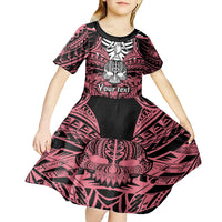 personalised-polynesia-skull-kid-short-sleeve-dress-with-boars-tusk-pink-arty-vibe