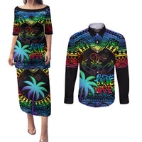 Fiji LGBT Couples Matching Puletasi Dress and Long Sleeve Button Shirts Love Is Love Tapa Pattern Rainbow Water Color LT9 Black - Polynesian Pride