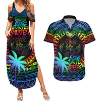 Fiji LGBT Couples Matching Summer Maxi Dress and Hawaiian Shirt Love Is Love Tapa Pattern Rainbow Water Color LT9 Black - Polynesian Pride
