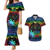 Personalised Fiji LGBT Couples Matching Mermaid Dress and Hawaiian Shirt Love Is Love Tapa Pattern Rainbow Water Color LT9 Black - Polynesian Pride
