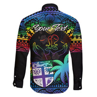 personalised-fiji-lgbt-family-matching-off-shoulder-long-sleeve-dress-and-hawaiian-shirt-love-is-love-tapa-pattern-rainbow-water-color