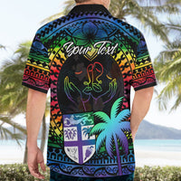Personalised Fiji LGBT Hawaiian Shirt Love Is Love Tapa Pattern Rainbow Water Color LT9 - Polynesian Pride