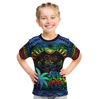 Personalised Fiji LGBT Kid T Shirt Love Is Love Tapa Pattern Rainbow Water Color LT9 Black - Polynesian Pride
