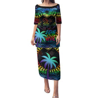 Personalised Fiji LGBT Puletasi Love Is Love Tapa Pattern Rainbow Water Color LT9 Long Dress Black - Polynesian Pride