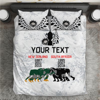 Custom New Zealand South Africa Rugby Bedding Set History Commemorative World Cup Winners Unique LT9 White - Polynesian Pride