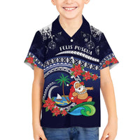 Felis Pusgua Guam Santa Family Matching Puletasi and Hawaiian Shirt Merry Christmas with Polynesian Tribal LT9 Son's Shirt Blue - Polynesian Pride
