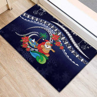 Felis Pusgua Guam Santa Rubber Doormat Merry Christmas with Polynesian Tribal