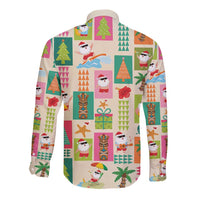 Mele Kalikimaka Hawaii Christmas Long Sleeve Button Shirt Funny Santan Hippie Style