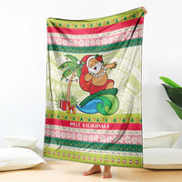 Mele Kalikimaka Hawaii Christmas Blanket Surfing Santa with Polynesian Tribal