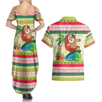 Mele Kalikimaka Hawaii Christmas Couples Matching Summer Maxi Dress and Hawaiian Shirt Surfing Santa with Polynesian Tribal LT9 - Polynesian Pride