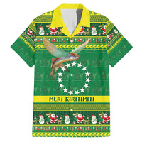 Meri Kiritimiti Cook Islands Christmas Family Matching Puletasi and Hawaiian Shirt Maroro Flying Fish and White Stars LT9 Dad's Shirt - Short Sleeve Green - Polynesian Pride