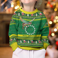 Meri Kiritimiti Cook Islands Christmas Kid Ugly Christmas Sweater Maroro Flying Fish and White Stars