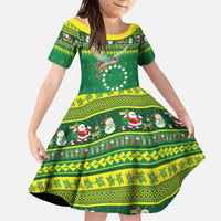 Meri Kiritimiti Cook Islands Christmas Kid Short Sleeve Dress Maroro Flying Fish and White Stars