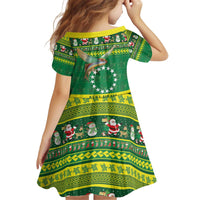 Meri Kiritimiti Cook Islands Christmas Kid Short Sleeve Dress Maroro Flying Fish and White Stars