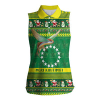 Meri Kiritimiti Cook Islands Christmas Women Sleeveless Polo Shirt Maroro Flying Fish and White Stars