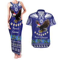 American Samoa Christmas Couples Matching Tank Maxi Dress and Hawaiian Shirt Manuia le Kerisimasi Polynesian Tribal LT9 Blue - Polynesian Pride