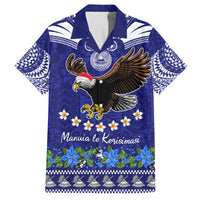 American Samoa Christmas Family Matching Off Shoulder Short Dress and Hawaiian Shirt Manuia le Kerisimasi Polynesian Tribal LT9 Dad's Shirt - Short Sleeve Blue - Polynesian Pride