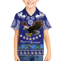 American Samoa Christmas Family Matching Off Shoulder Short Dress and Hawaiian Shirt Manuia le Kerisimasi Polynesian Tribal LT9 Son's Shirt Blue - Polynesian Pride