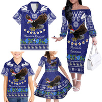Personalised American Samoa Christmas Family Matching Off Shoulder Long Sleeve Dress and Hawaiian Shirt Manuia le Kerisimasi Polynesian Tribal LT9 - Polynesian Pride