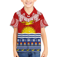 Kiribati Christmas Family Matching Long Sleeve Bodycon Dress and Hawaiian Shirt Tekeraoi n Te Tiritimati Polynesian Tribal LT9 Son's Shirt Red - Polynesian Pride