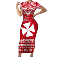 Personalised Wallis and Futuna Christmas Family Matching Short Sleeve Bodycon Dress and Hawaiian Shirt Polynesian Tribal LT9 Mom's Dress Red - Polynesian Pride