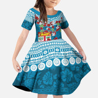 Fijian Tagimoucia Flowers Family Matching Puletasi and Hawaiian Shirt Christmas Coquette bow LT9 Daughter's Dress Blue - Polynesian Pride