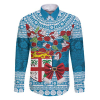 Fijian Tagimoucia Flowers Family Matching Puletasi and Hawaiian Shirt Christmas Coquette bow LT9 Dad's Shirt - Long Sleeve Blue - Polynesian Pride