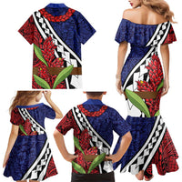 Samoan Ula Fala Flowers Family Matching Mermaid Dress and Hawaiian Shirt Christmas Santa Belt