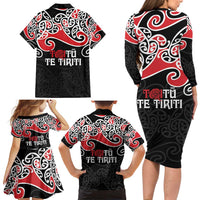Aotearoa Toitu Te Tiriti Family Matching Long Sleeve Bodycon Dress and Hawaiian Shirt New Zealand Stand Together Stand Stronger LT9 - Polynesian Pride