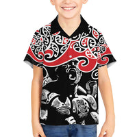 Aotearoa Toitu Te Tiriti Family Matching Short Sleeve Bodycon Dress and Hawaiian Shirt New Zealand Stand Together Stand Stronger LT9 Son's Shirt Black - Polynesian Pride