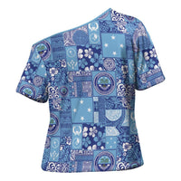 Federated States of Micronesia Merry Christmas Cross Shoulder Shirt Pacific Patchwork Xmas Vibes - Polynesian Pride