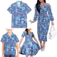 Federated States of Micronesia Merry Christmas Family Matching Off The Shoulder Long Sleeve Dress and Hawaiian Shirt Pacific Patchwork Xmas Vibes - Polynesian Pride