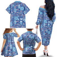 Federated States of Micronesia Merry Christmas Family Matching Off The Shoulder Long Sleeve Dress and Hawaiian Shirt Pacific Patchwork Xmas Vibes LT9 - Polynesian Pride
