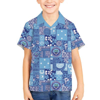 Federated States of Micronesia Merry Christmas Family Matching Off The Shoulder Long Sleeve Dress and Hawaiian Shirt Pacific Patchwork Xmas Vibes LT9 Son's Shirt Blue - Polynesian Pride