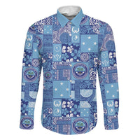 Federated States of Micronesia Merry Christmas Family Matching Off Shoulder Maxi Dress and Hawaiian Shirt Pacific Patchwork Xmas Vibes LT9 Dad's Shirt - Long Sleeve Blue - Polynesian Pride
