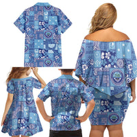 Federated States of Micronesia Merry Christmas Family Matching Off Shoulder Short Dress and Hawaiian Shirt Pacific Patchwork Xmas Vibes LT9 - Polynesian Pride