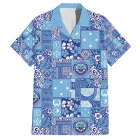 Federated States of Micronesia Merry Christmas Family Matching Short Sleeve Bodycon Dress and Hawaiian Shirt Pacific Patchwork Xmas Vibes LT9 Dad's Shirt - Short Sleeve Blue - Polynesian Pride