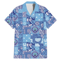 Federated States of Micronesia Merry Christmas Family Matching Summer Maxi Dress and Hawaiian Shirt Pacific Patchwork Xmas Vibes LT9 Dad's Shirt - Short Sleeve Blue - Polynesian Pride