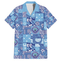 Federated States of Micronesia Merry Christmas Family Matching Tank Maxi Dress and Hawaiian Shirt Pacific Patchwork Xmas Vibes LT9 Dad's Shirt - Short Sleeve Blue - Polynesian Pride
