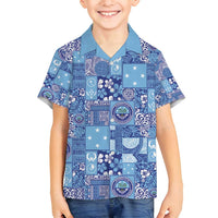Federated States of Micronesia Merry Christmas Family Matching Tank Maxi Dress and Hawaiian Shirt Pacific Patchwork Xmas Vibes LT9 Son's Shirt Blue - Polynesian Pride