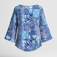 Federated States of Micronesia Merry Christmas Kimono Sleeve Blouse Pacific Patchwork Xmas Vibes - Polynesian Pride