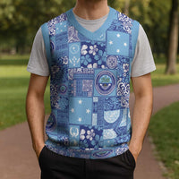 Federated States of Micronesia Merry Christmas Knitted V-Neck Vest Pacific Patchwork Xmas Vibes - Polynesian Pride