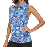 Federated States of Micronesia Merry Christmas Women Sleeveless Polo Shirt Pacific Patchwork Xmas Vibes - Polynesian Pride