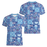 Federated States of Micronesia Merry Christmas Women V-Neck T-Shirt Pacific Patchwork Xmas Vibes - Polynesian Pride