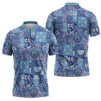 Federated States of Micronesia Merry Christmas Zipper Polo Shirt Pacific Patchwork Xmas Vibes - Polynesian Pride