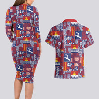 Kiribati Tekeraoi n te Kiritimati Couples Matching Long Sleeve Bodycon Dress and Hawaiian Shirt Pacific Patchwork Xmas Vibes - Polynesian Pride