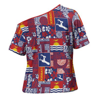 Kiribati Tekeraoi n te Kiritimati Cross Shoulder Shirt Pacific Patchwork Xmas Vibes - Polynesian Pride