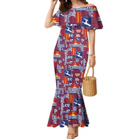 Kiribati Tekeraoi n te Kiritimati Family Matching Mermaid Dress and Hawaiian Shirt Pacific Patchwork Xmas Vibes LT9 Mom's Dress Red - Polynesian Pride